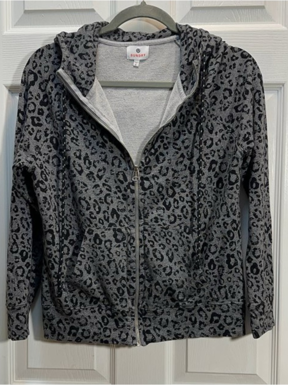 Sundry Gray and Black Leopard Zip Hoodie